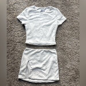 White matching set high slit skirt & babydoll top by Princess Polly